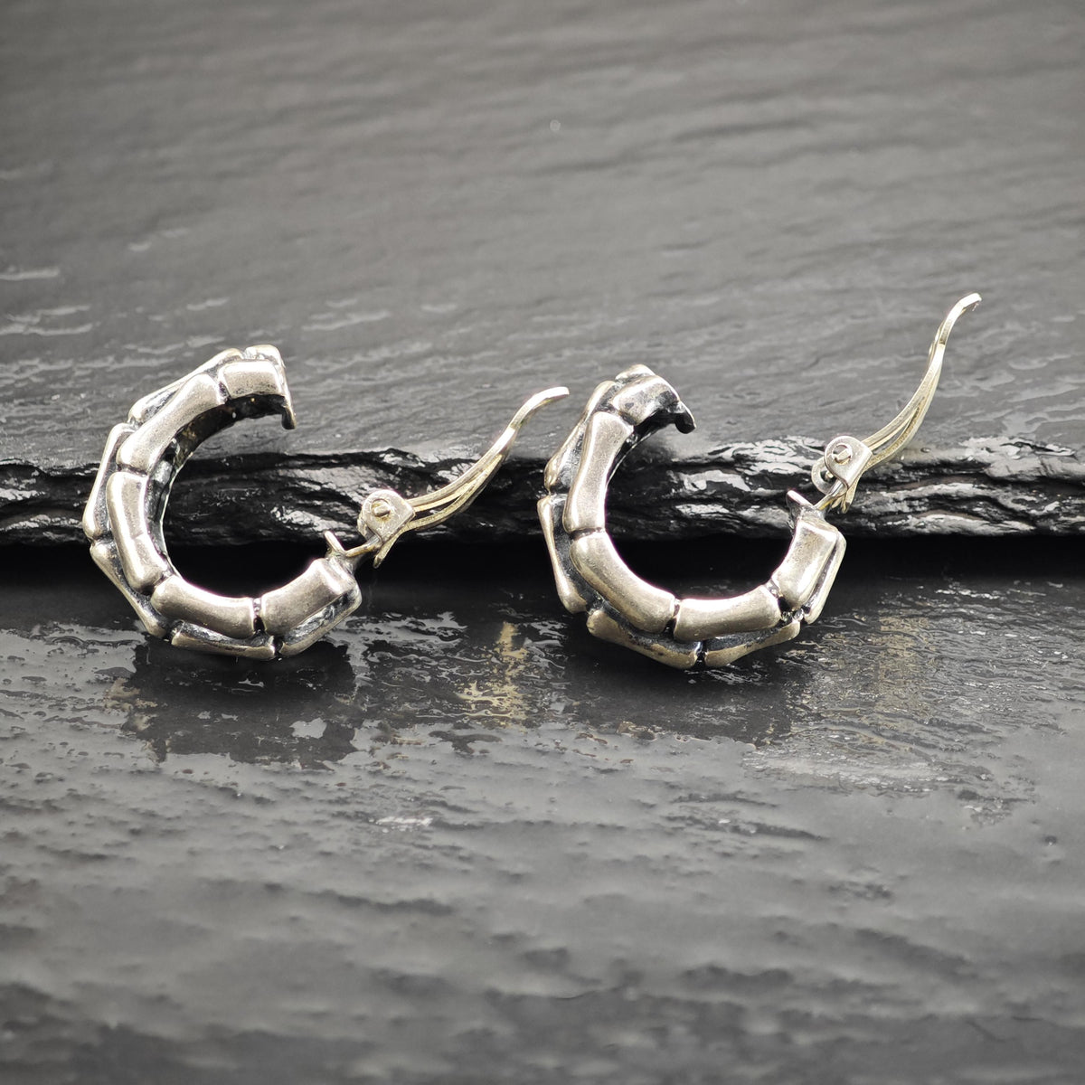 Vintage Bone Design Hoops Sterling Silver Earrings ER3236