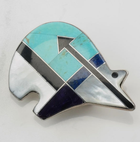 Vintage Bear Gemstone Inlay Sterling Silver Pendant Carolyn Pollack