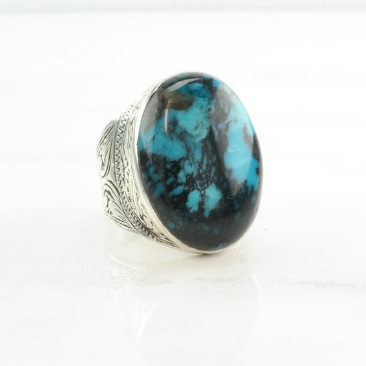 Southwest Silver Ring Turquoise Stamped Sterling Blue Size 10