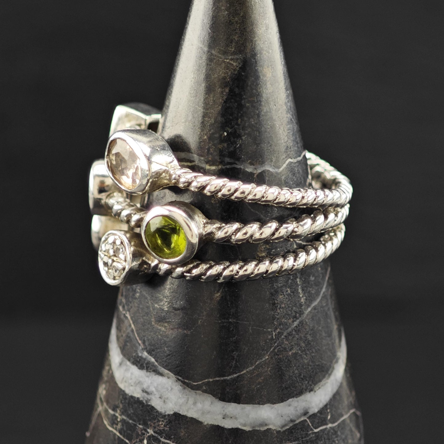 Gemstone Ring Sterling Silver with Mixed Stones Size 7 R6134
