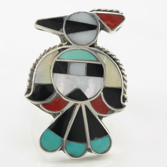 Native American Zuni Thunderbird Inlay Sterling Silver Ring Size 5 1/4