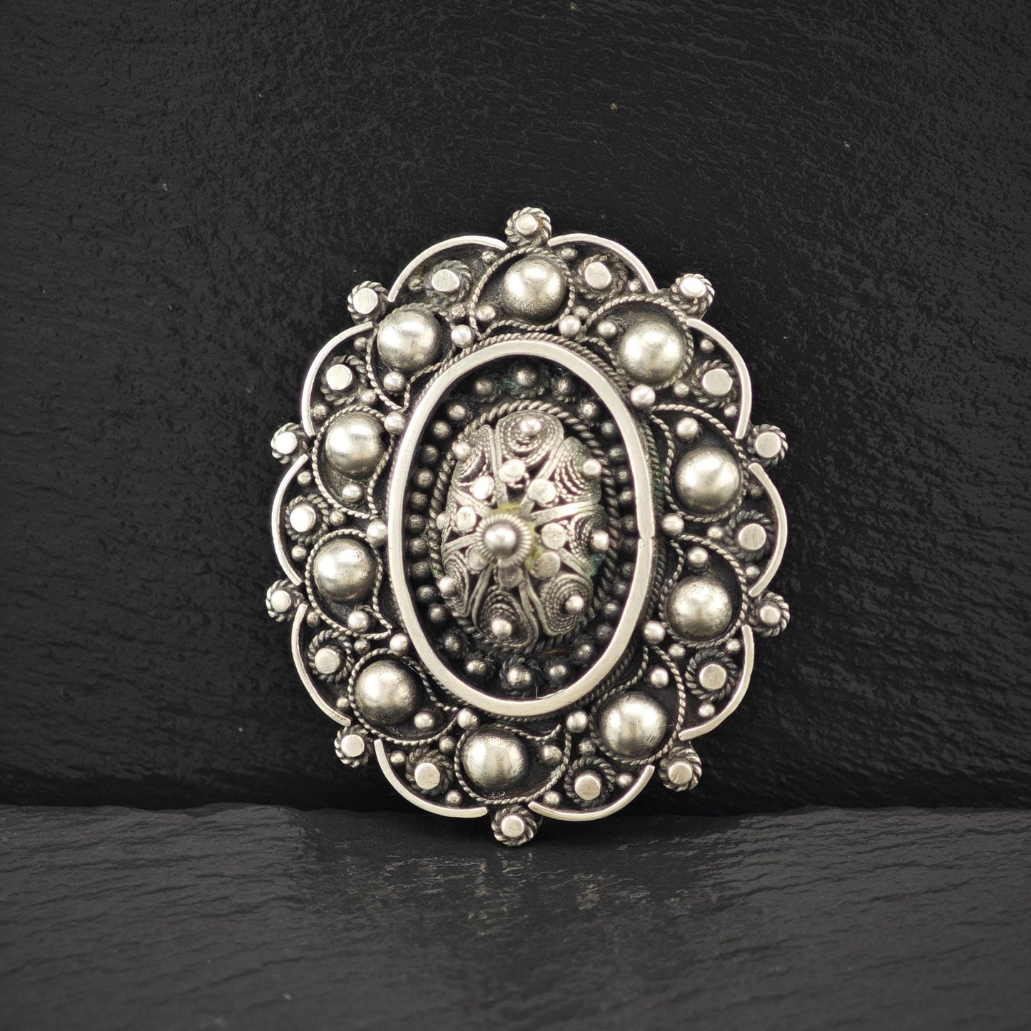 Silver Filigree Brooch Pendant: Vintage Sterling Jewelry