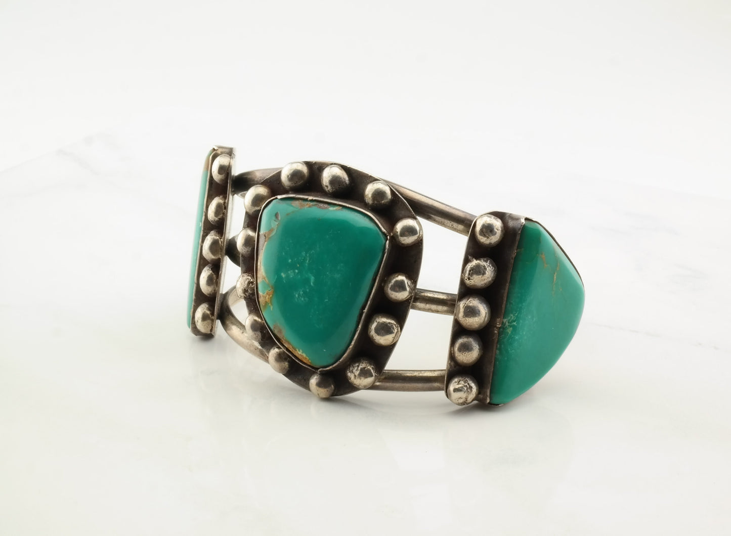 Native American Old Pawn Silver Cuff Bracelet Kings Manassa Turquoise