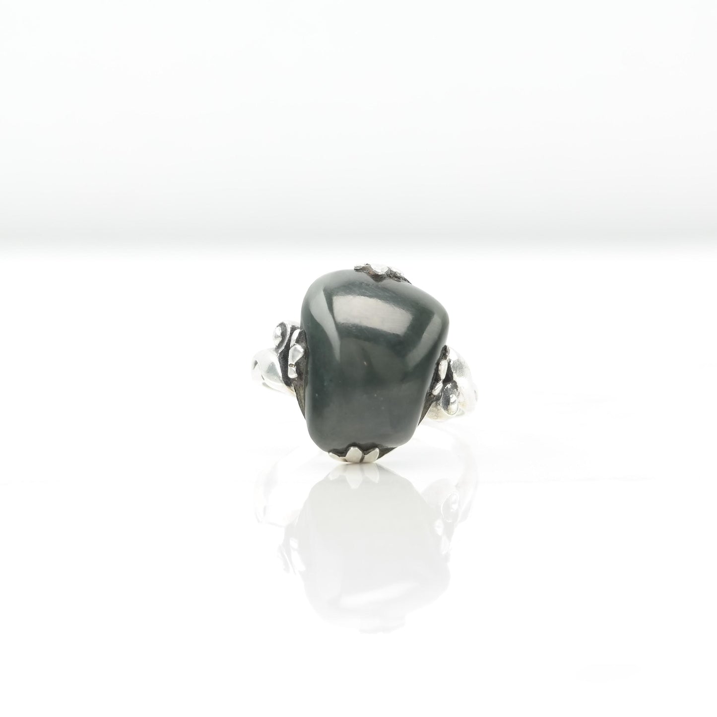 Art Nouveau Green Bloodstone Silver Ring Sterling Size 7