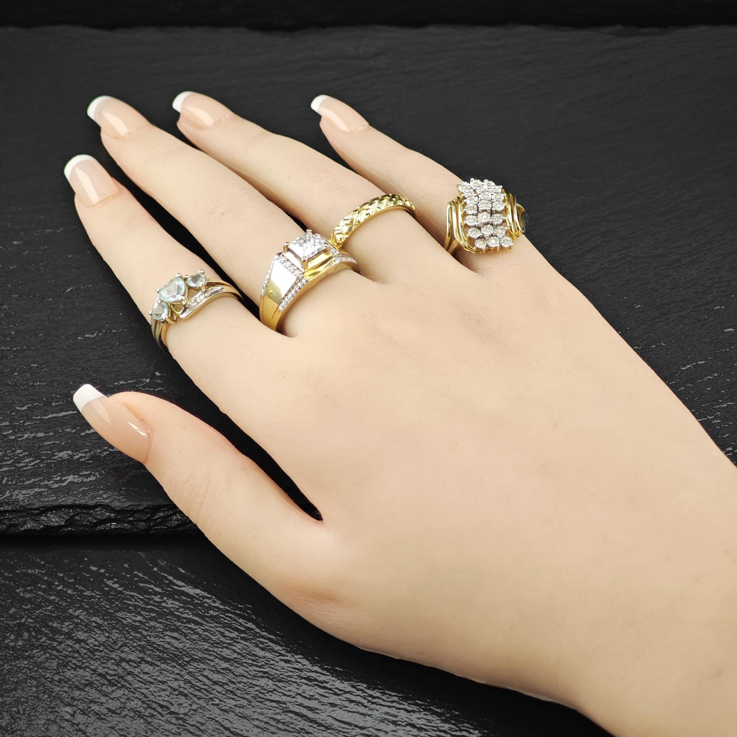 Moissanite 14K Gold Plated Ring Sterling Silver Sz 10 R6153