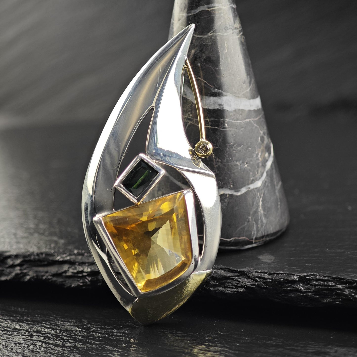 Citrine Tourmaline 18K Gold Accent Pendant Sterling Silver P3032