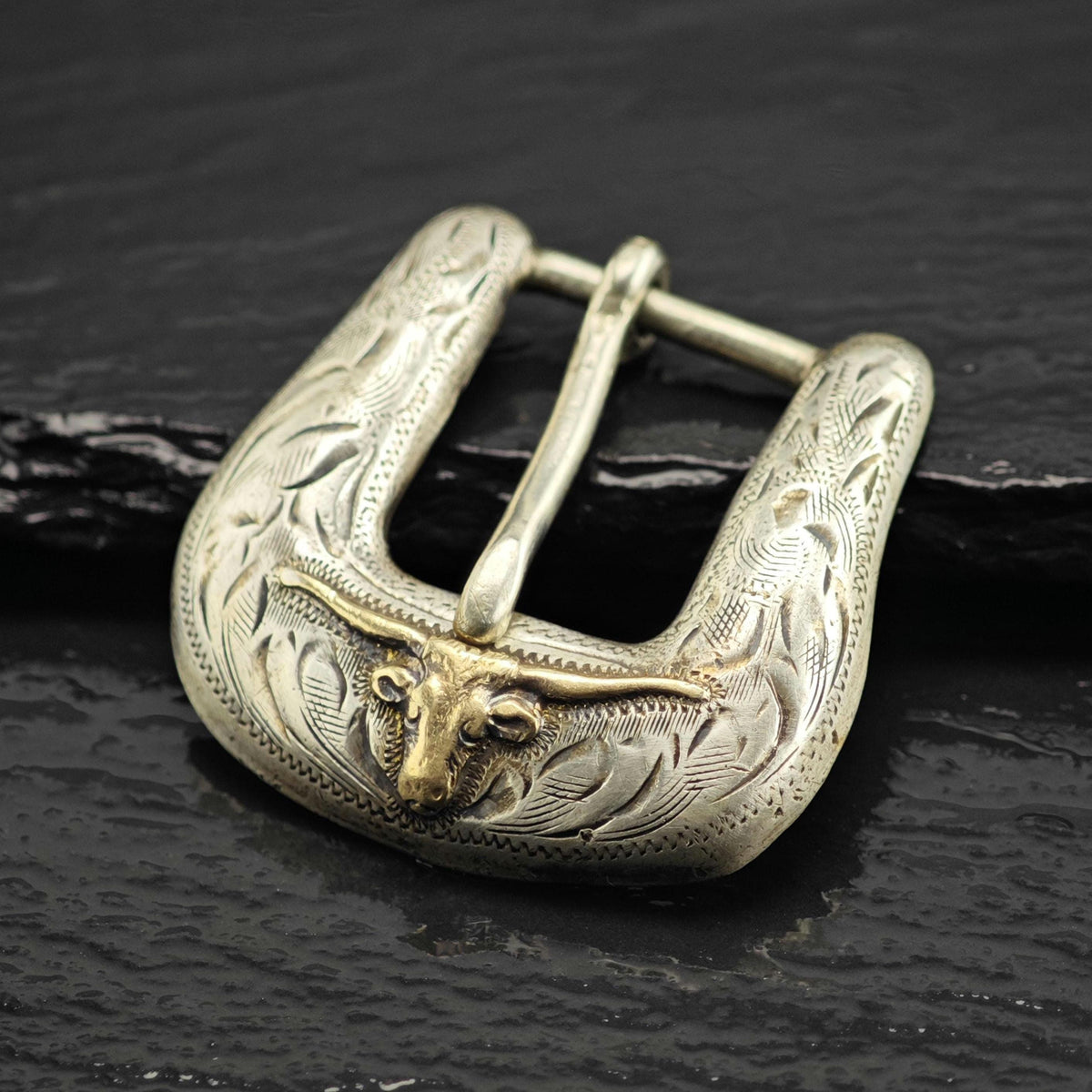 10K Gold Long Horn 1/2" Ranger Belt Buckle Sterling Silver MISC0406