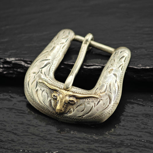 10K Gold Long Horn 1/2" Ranger Belt Buckle Sterling Silver MISC0406
