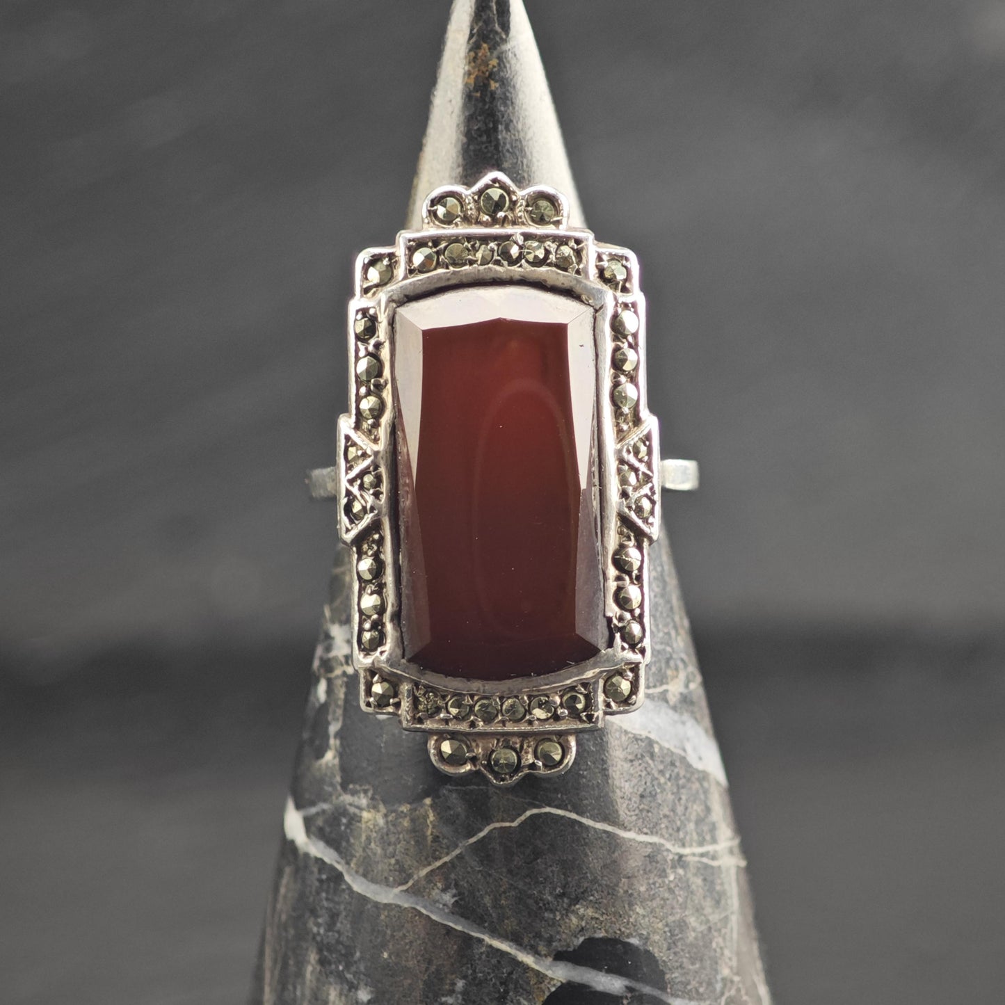 Art Deco Carnelian Sterling Silver Ring Sz 5 3/4 R6755