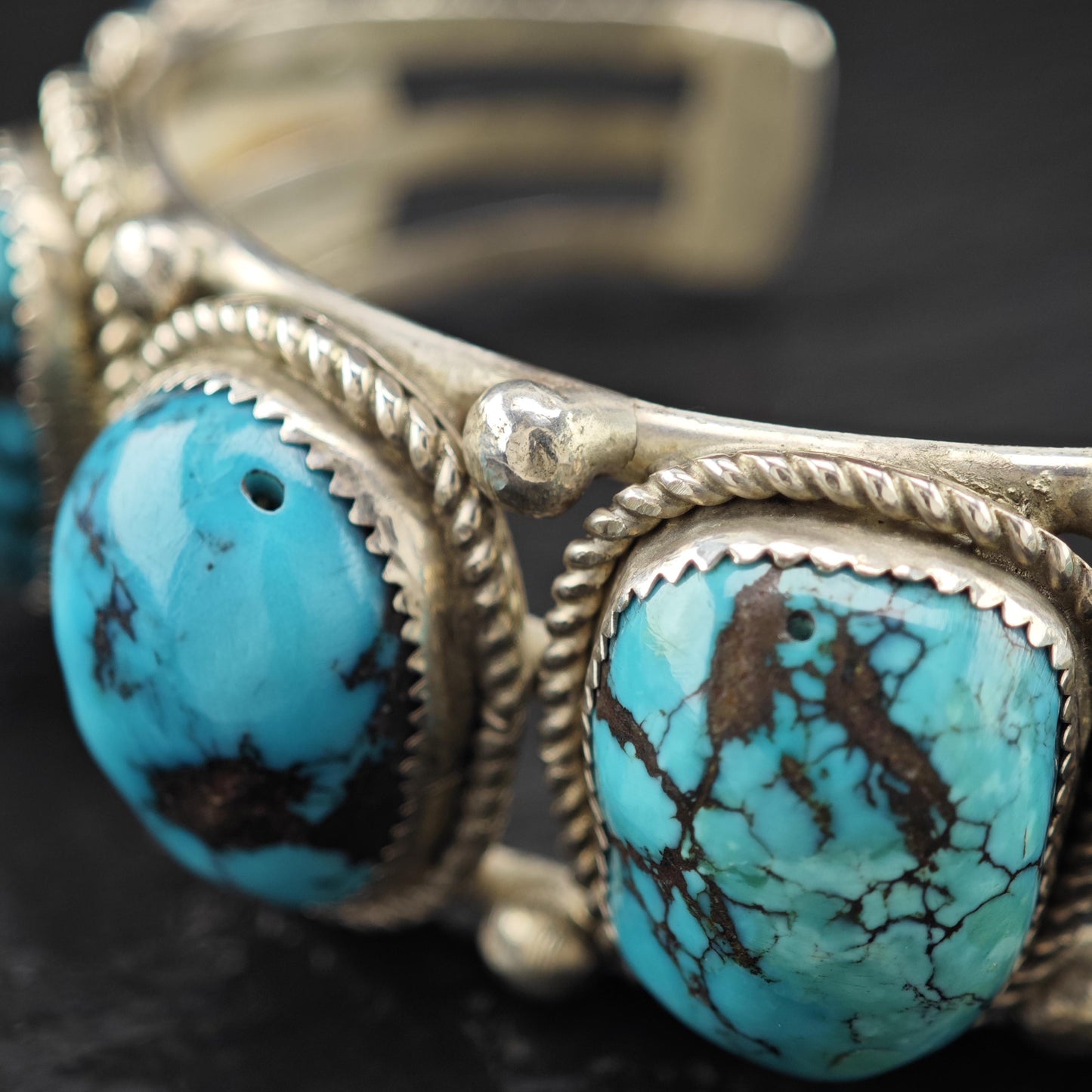 Vintage SW Six Spiderweb Turquoise Row Cuff Bracelet Sterling Silver Sz 6 1/2"