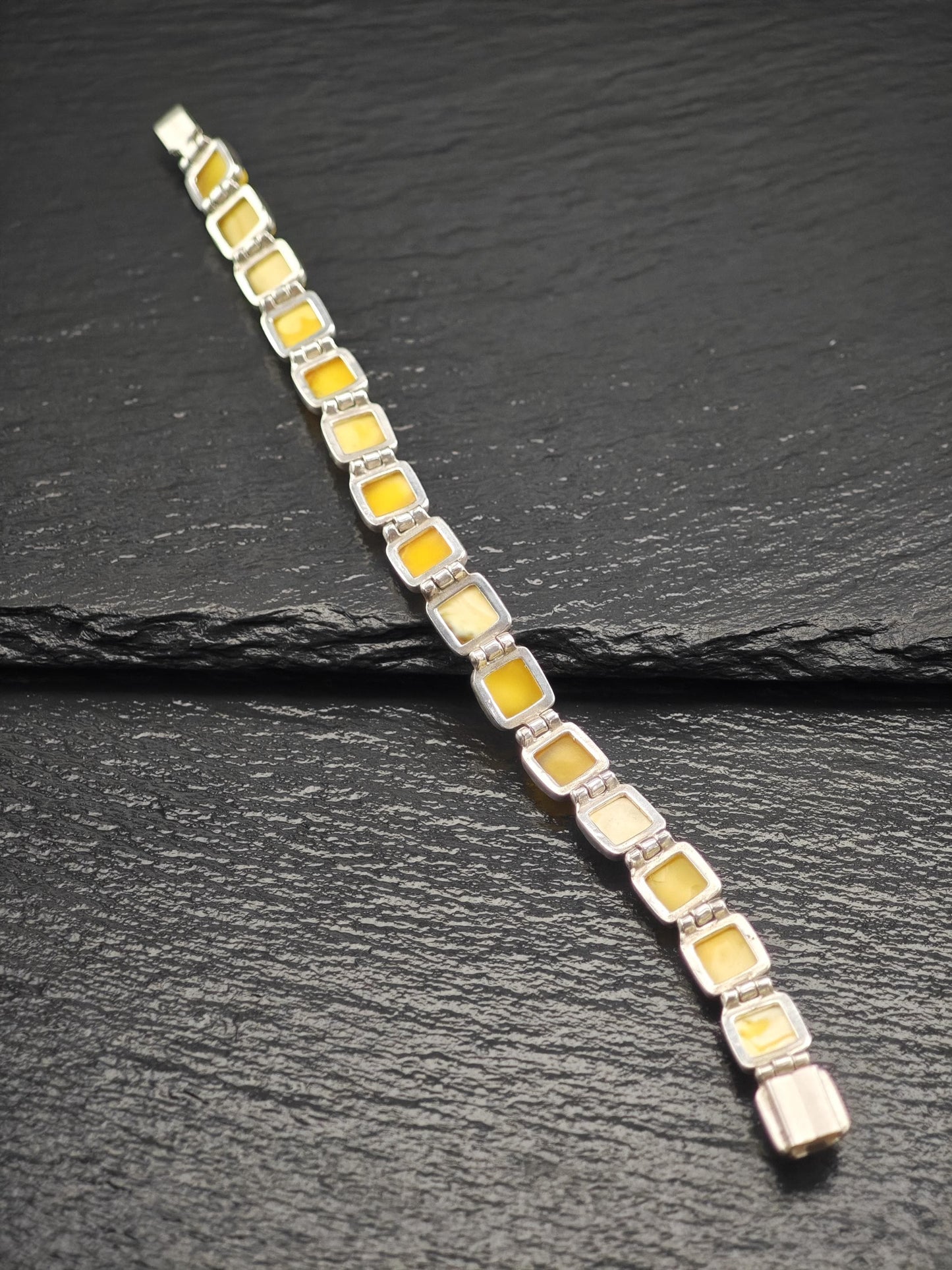 Vintage Baltic Amber Line Bracelet Sterling Silver