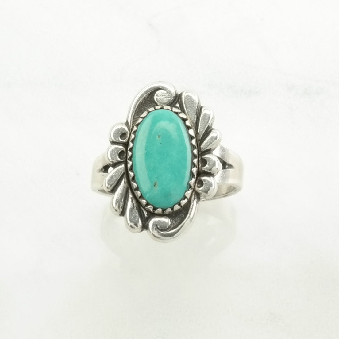 Turquoise Silver Ring Floral Sterling Blue Size 6