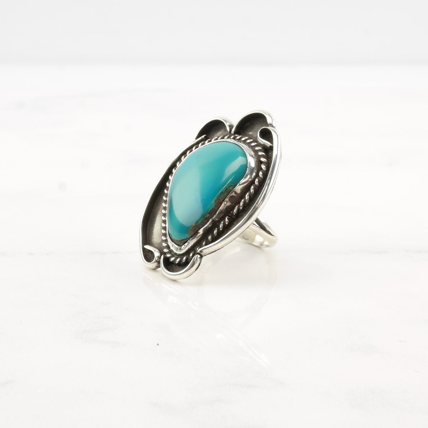 Native American Silver Ring Turquoise Sterling Size 5 1/4