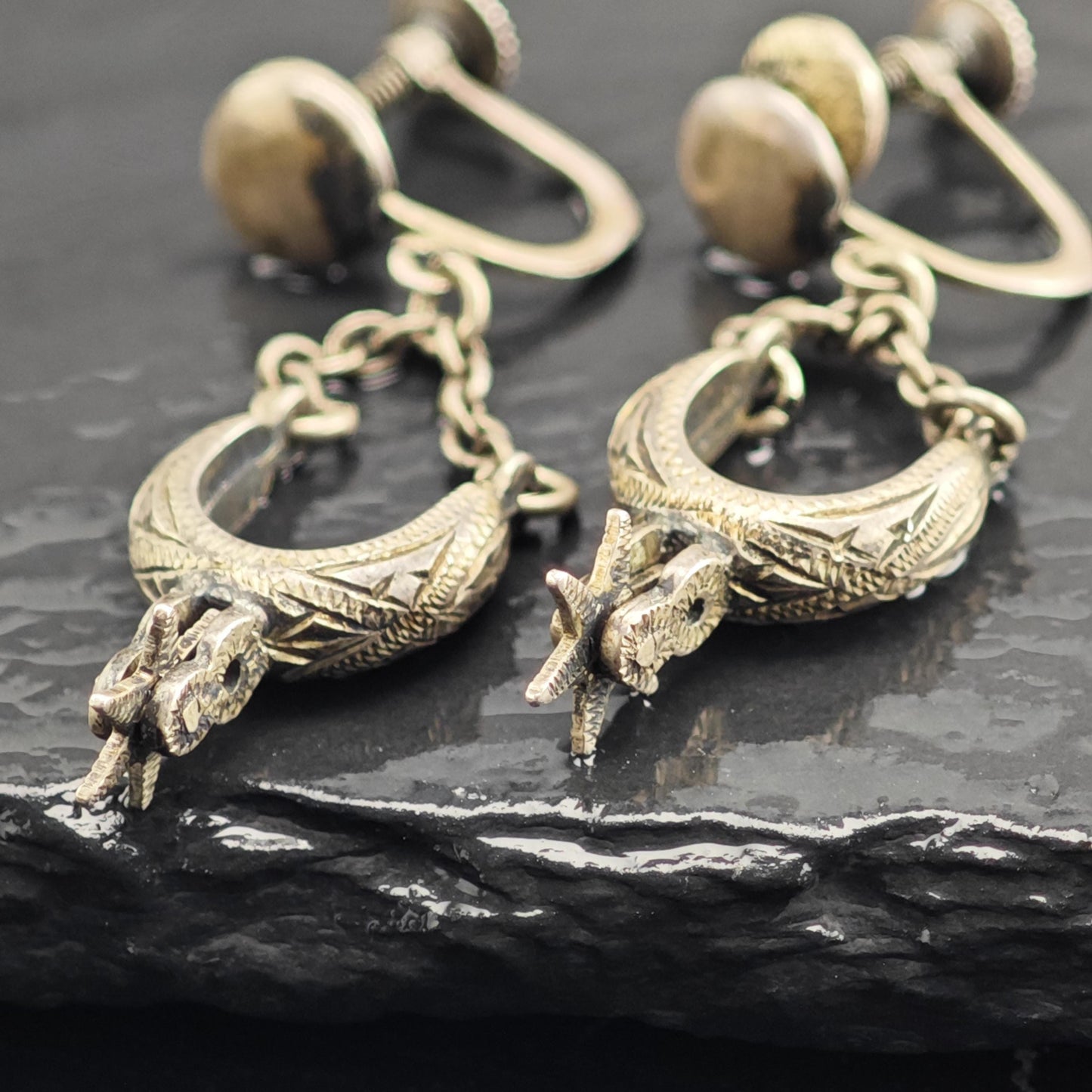 Antique Stirrups Equestrian Screw Back Sterling Silver Earrings ER3166