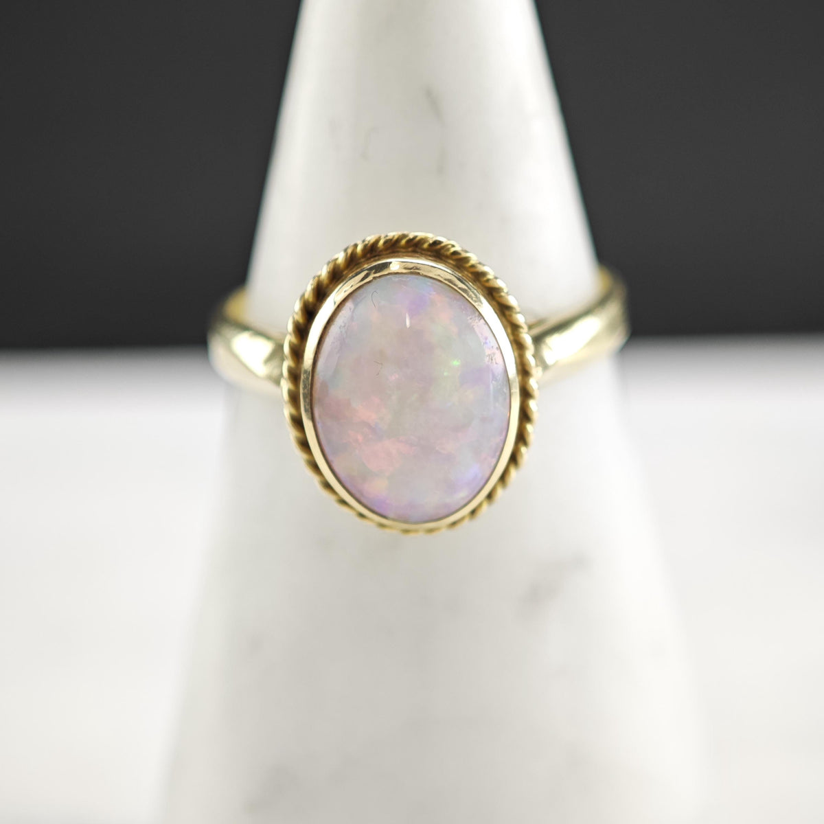 2ct Natural Australian Opal 10K Gold Ring Sz 9 R6810