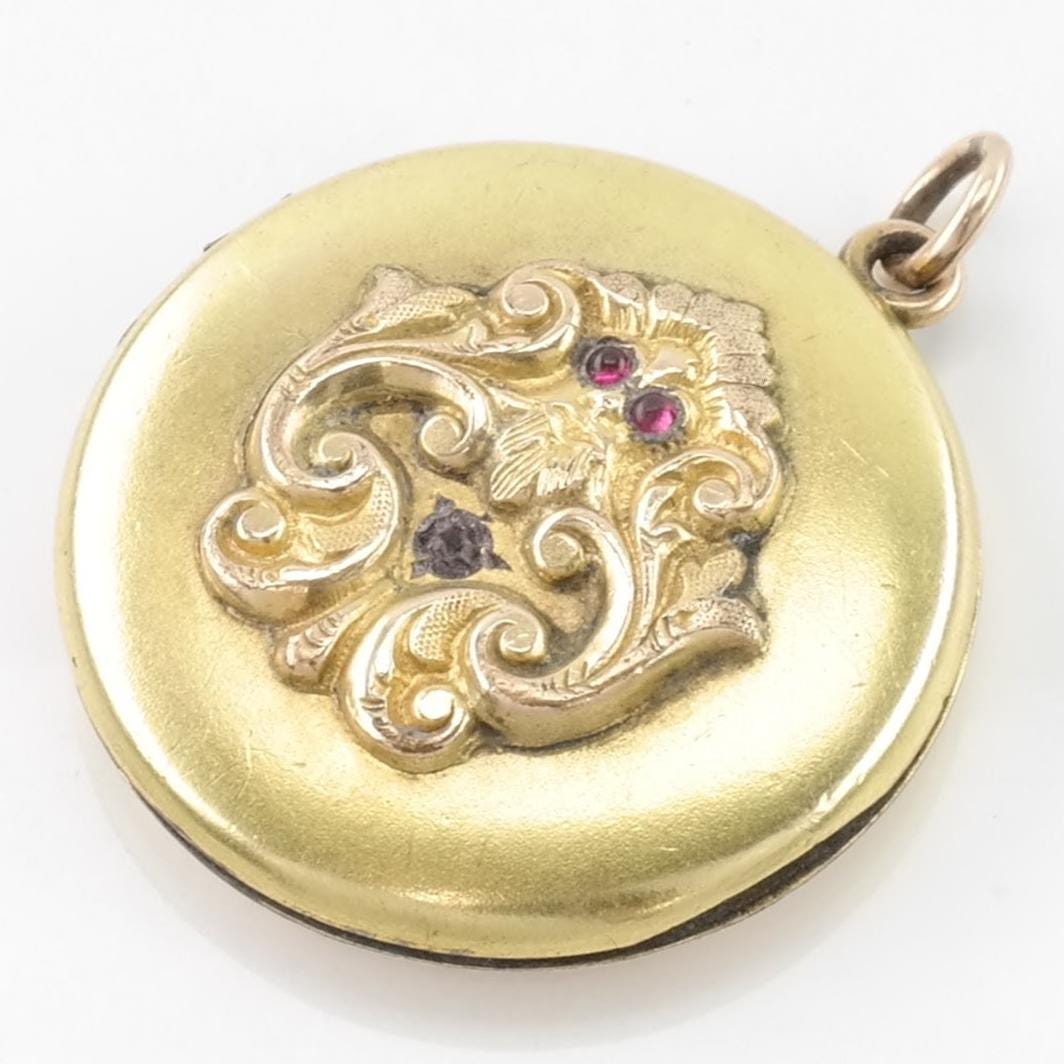 Vintage Art Nouveau Paste Locket Gold Fill Pendant