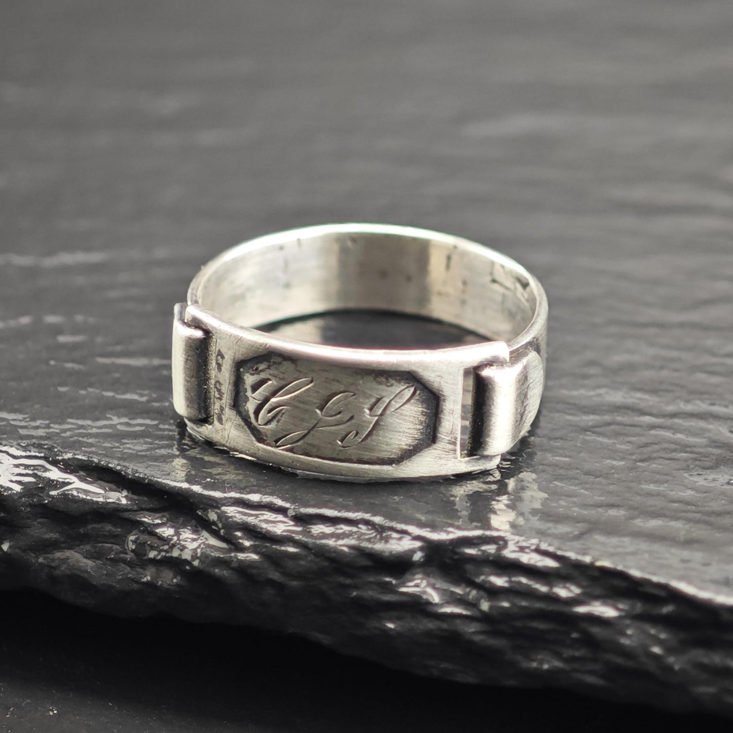 Monogrammed Forget Me Not Band Sterling Silver Ring Sz 5 1/4 R6700