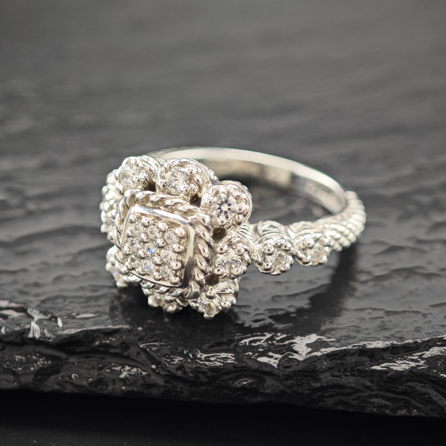 Judith Ripka CZ Floral Sterling Silver Ring Sz 10