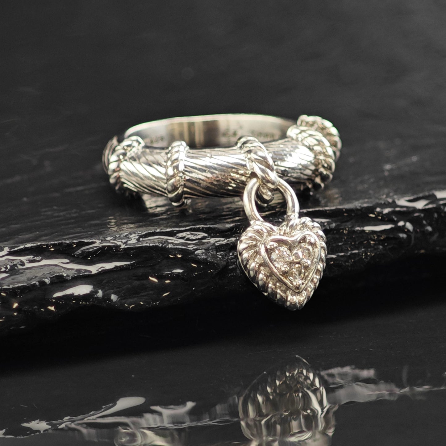 Judith Ripka Heart Charm Sterling Silver Ring Sz 6 and R6547
