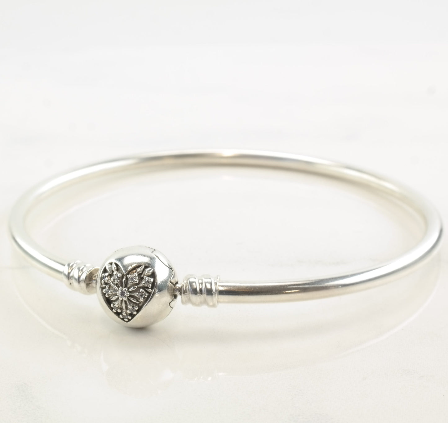 Pandora Sterling Silver Bangle Bracelet White CZ Heart