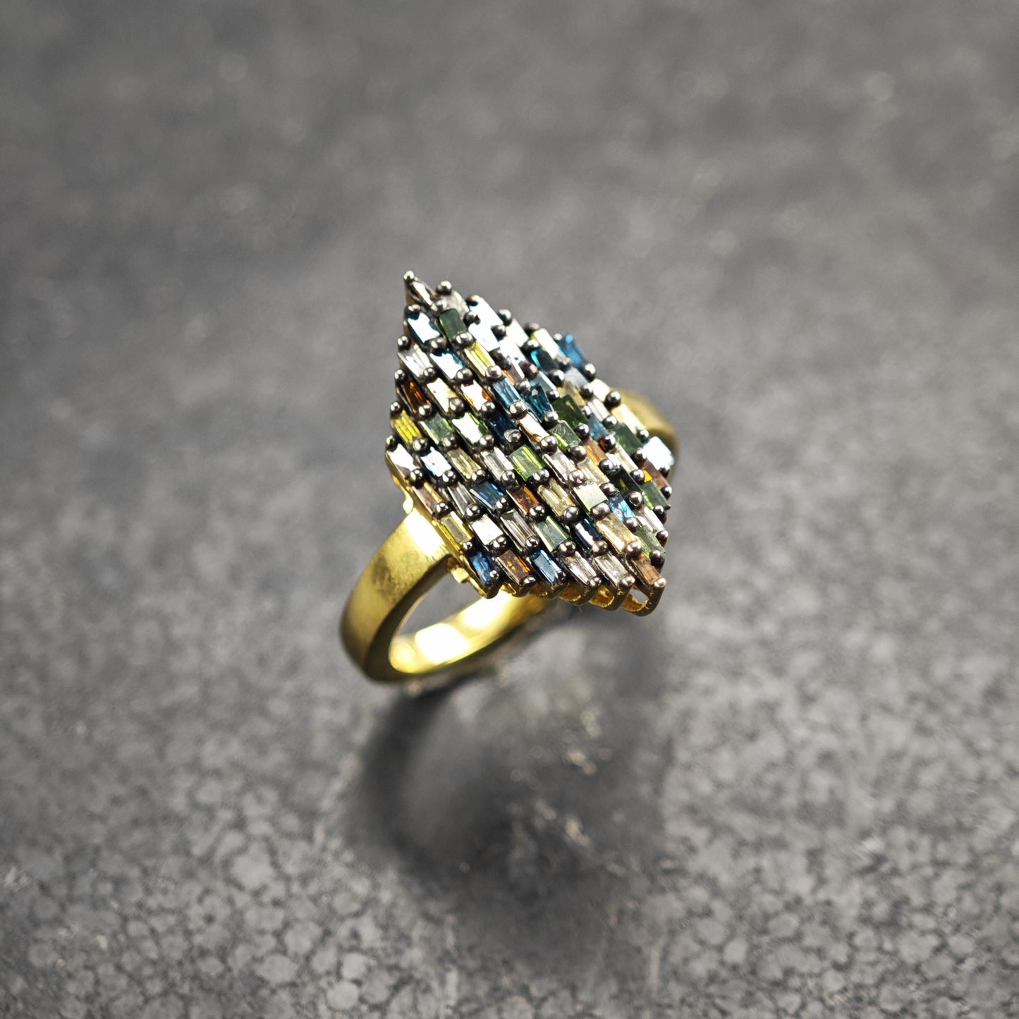Color Diamond Marquis Shape Gold Plated Sterling Silver Ring Sz 6 R6610