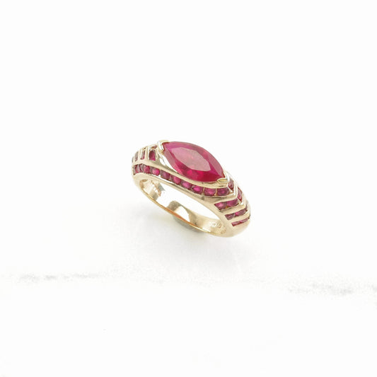 Sterling Silver Ring Lab Ruby Gold Plated Red Size 6 3/4