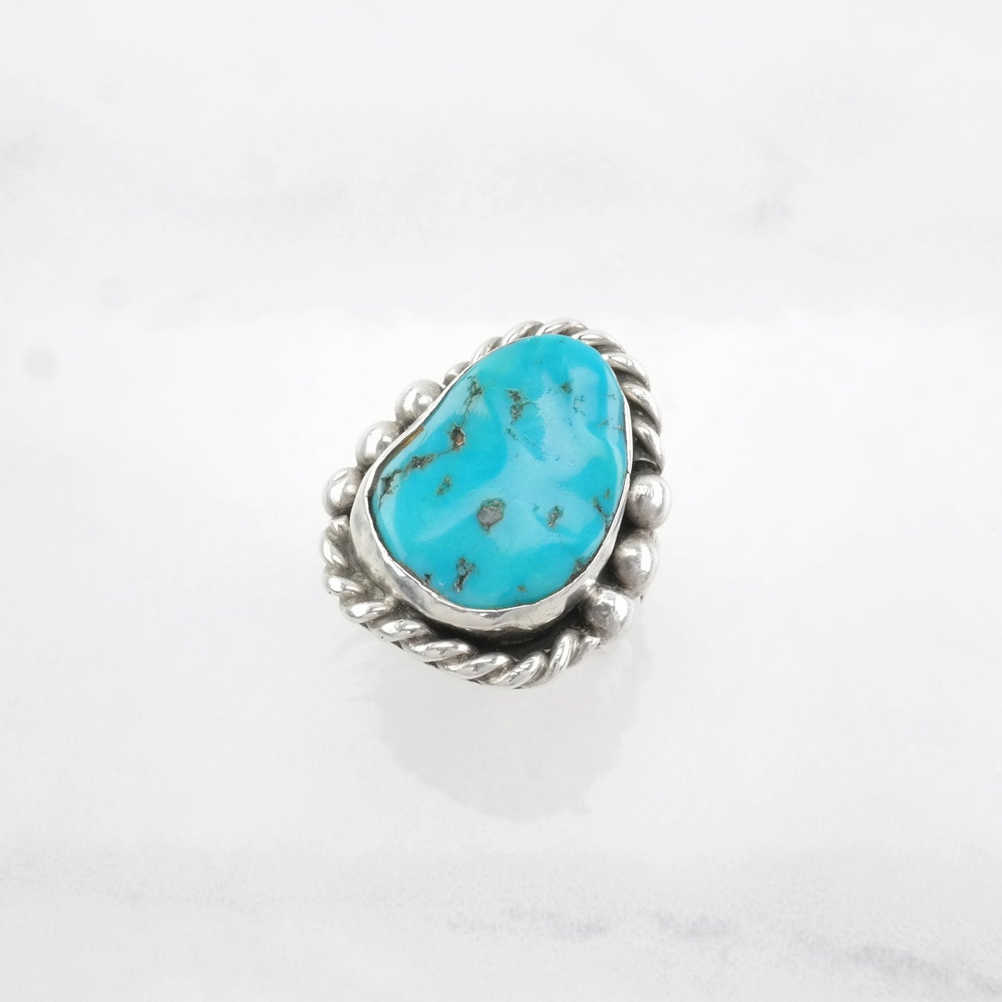 Native American Sterling Silver Ring, Natural Turquoise Blue Size 7 1/4