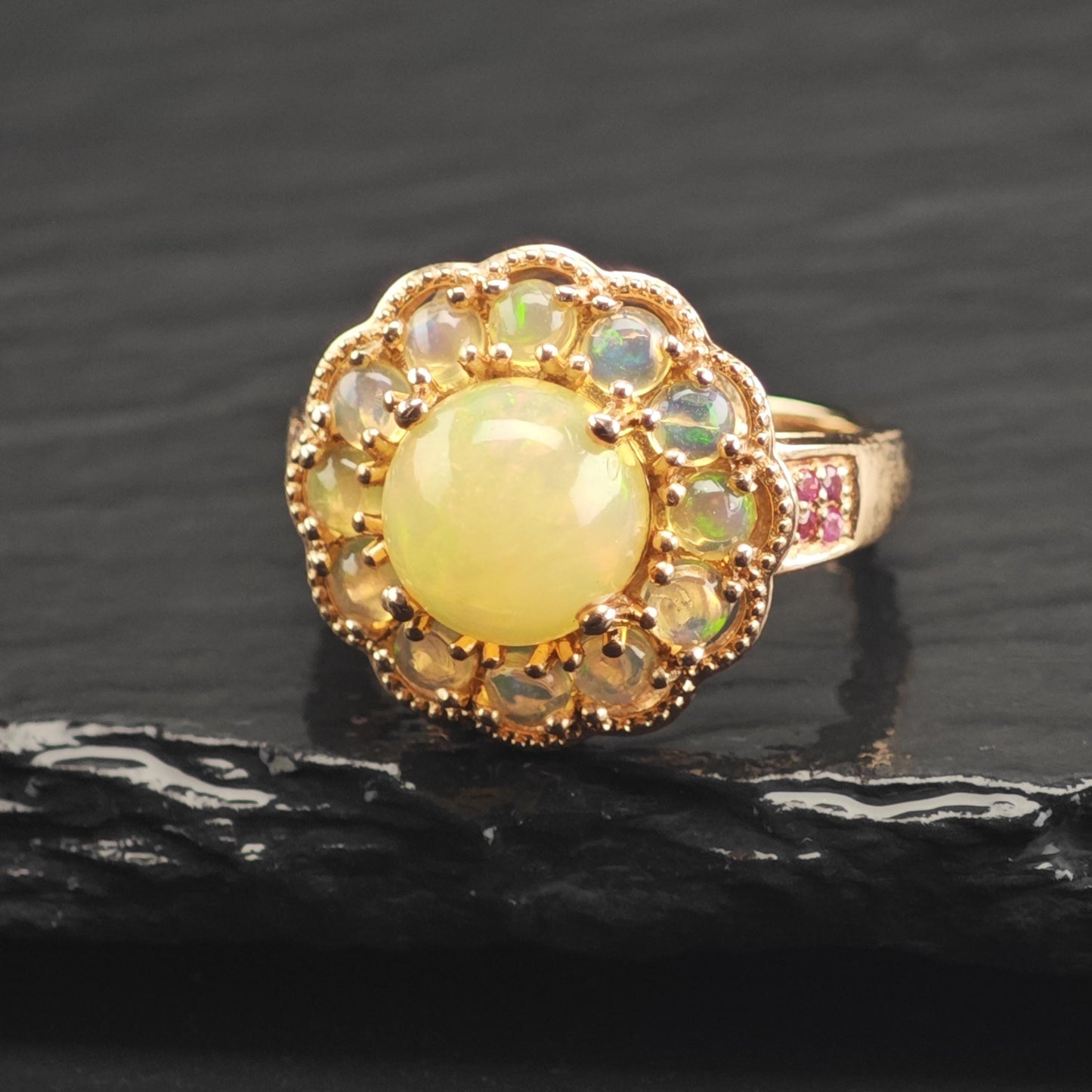 Opal & Ruby Rose Gold Sterling Silver Ring Sz 7 1/4 R6680