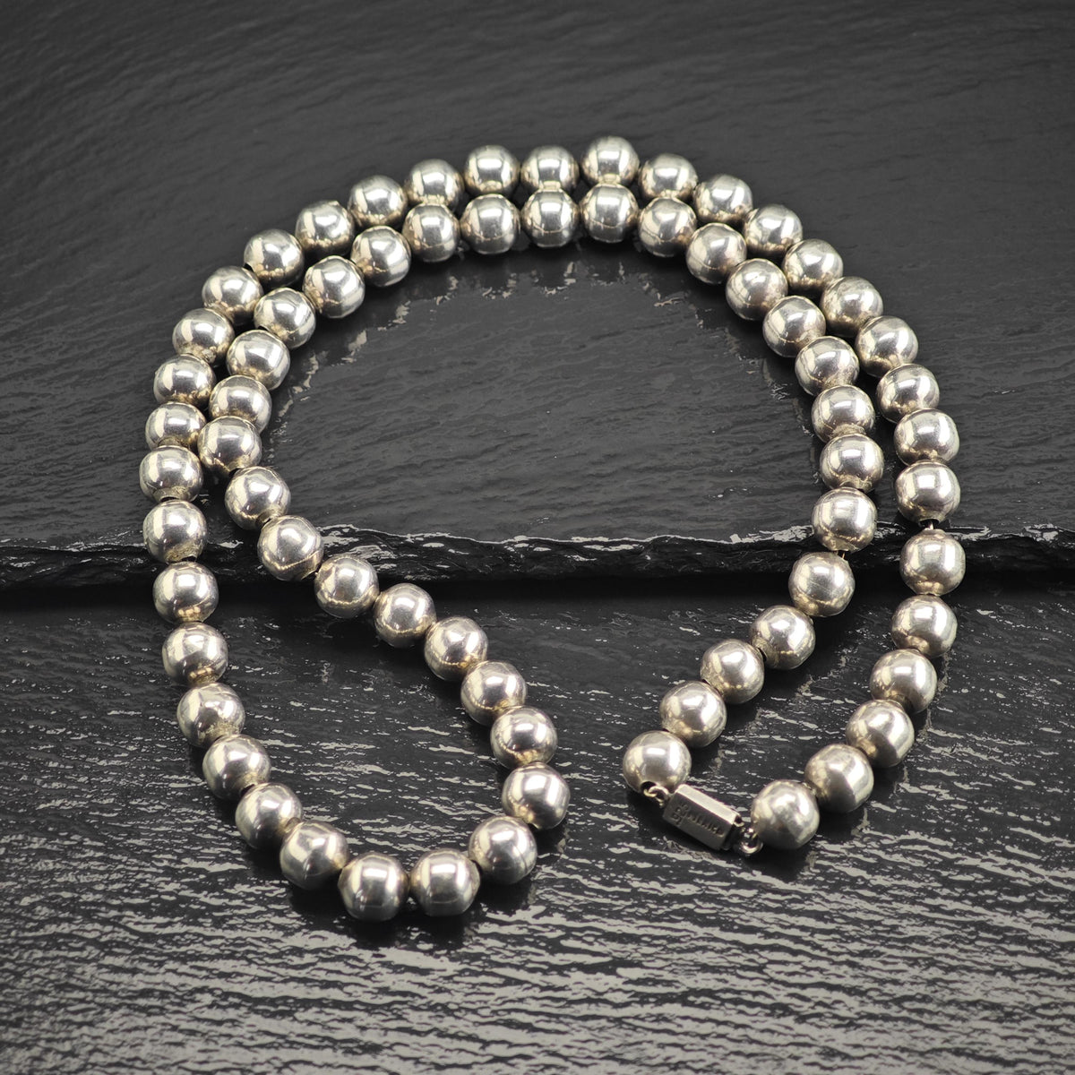 10mm Mexican Sterling Silver Beaded Necklace N2769