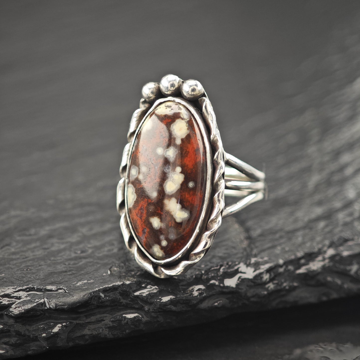 Vintage Sterling Silver Ring, Unique Gemstone Size 5 1/4