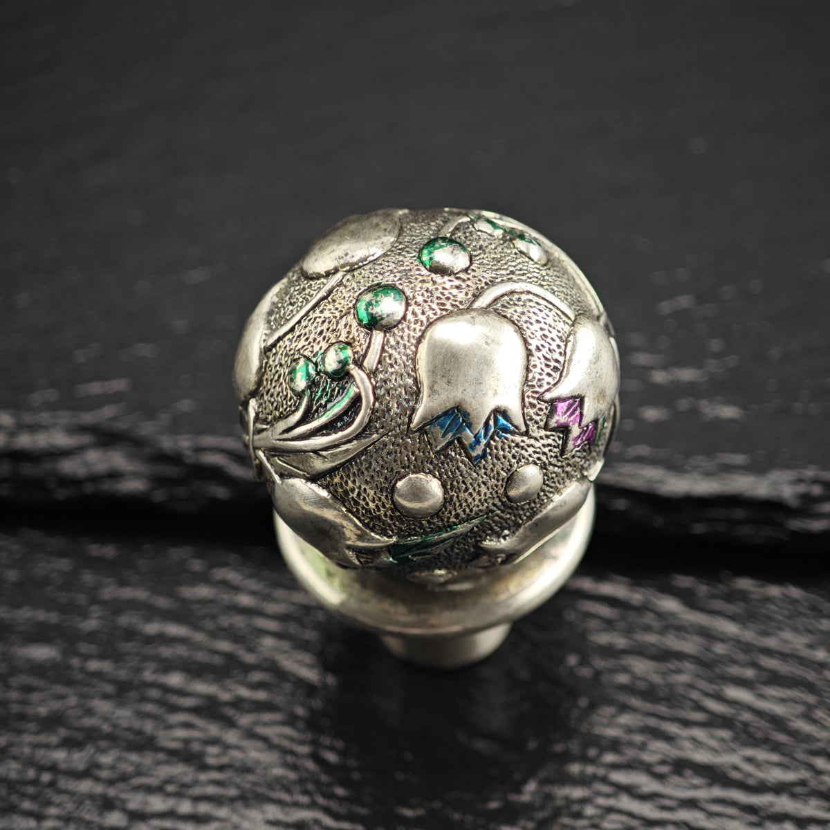 Antique Sterling Silver Floral Enamel Accent Bottle Stopper 800 Silver MISC0396