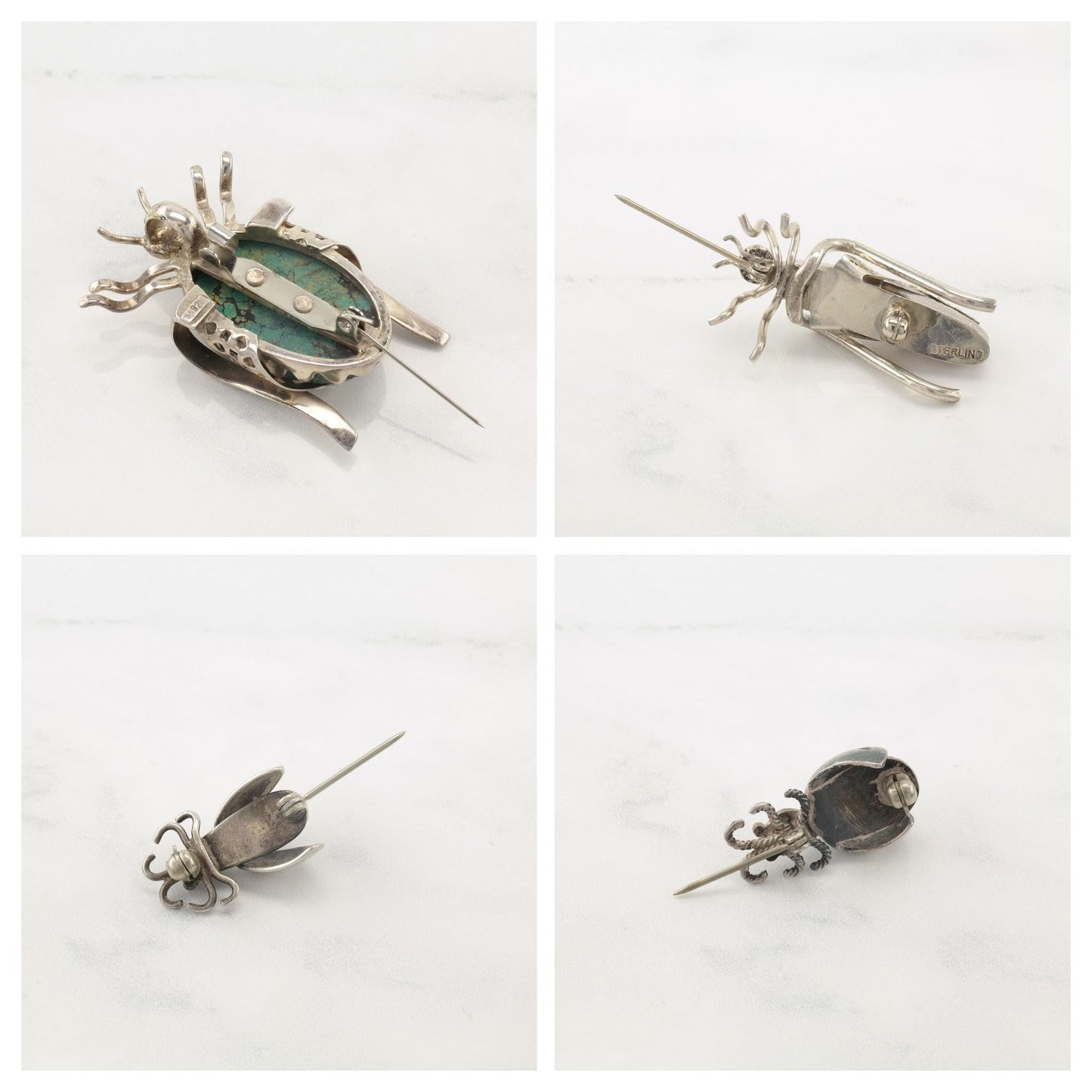 Choice, Native American and Southwest Insect Sterling Silver Brooch Beetle Grasshopper