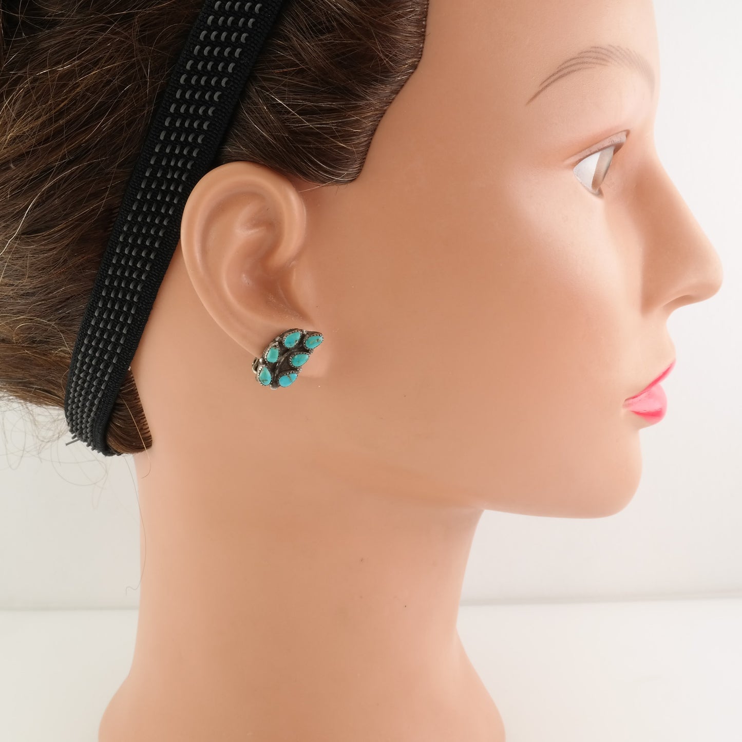 Native American Sterling Silver Turquoise Zuni Leaf Earrings Clip On