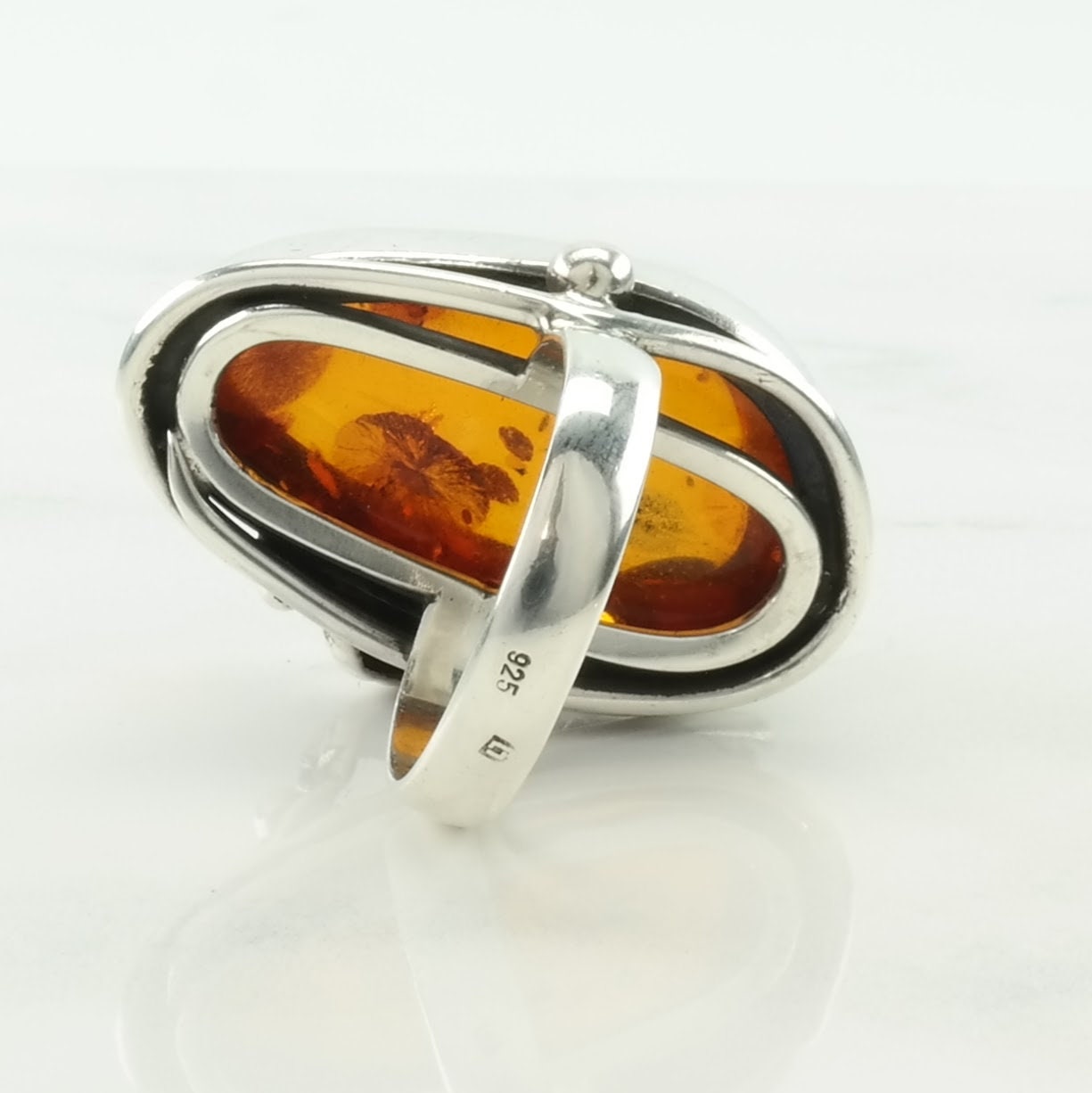 Poland Silver Ring Amber Leaf Sterling Orange Size 8