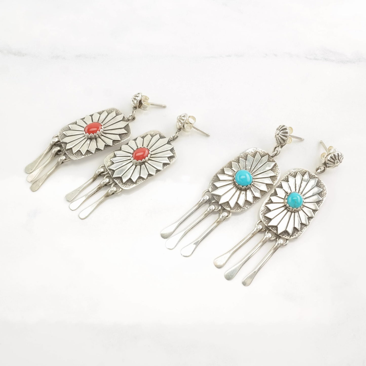 Choice of Navajo Coral, Turquoise Sterling Silver Earrings Stud, Dangle