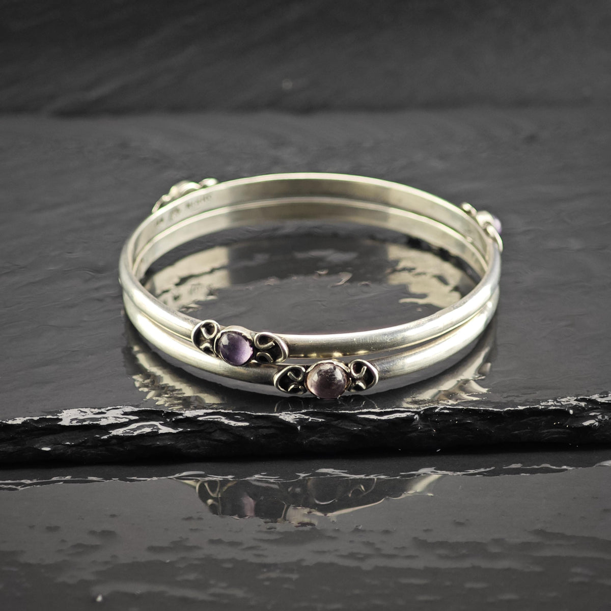 Taxco Amethyst Bangle Sterling Silver Sz 8" BR3173