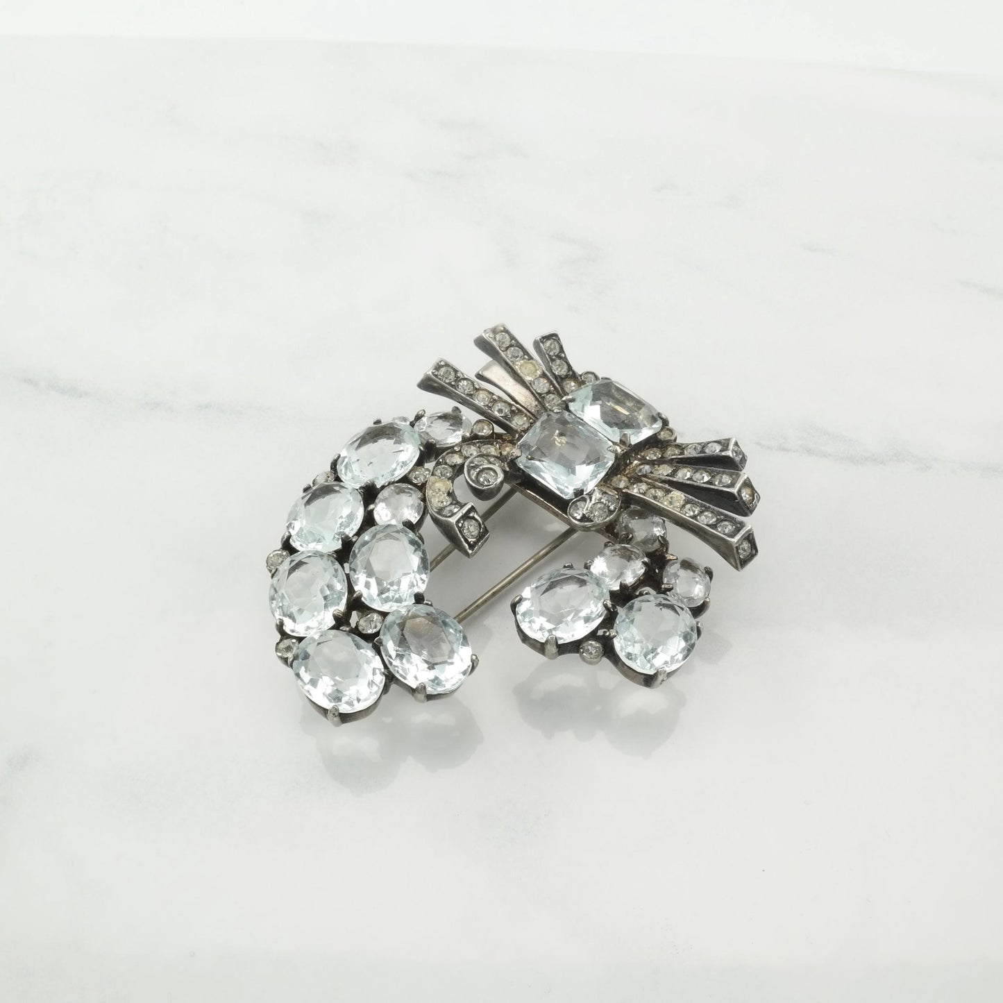 Vintage Eisenberg Sterling Silver Brooch Fur Clip Rhinestone