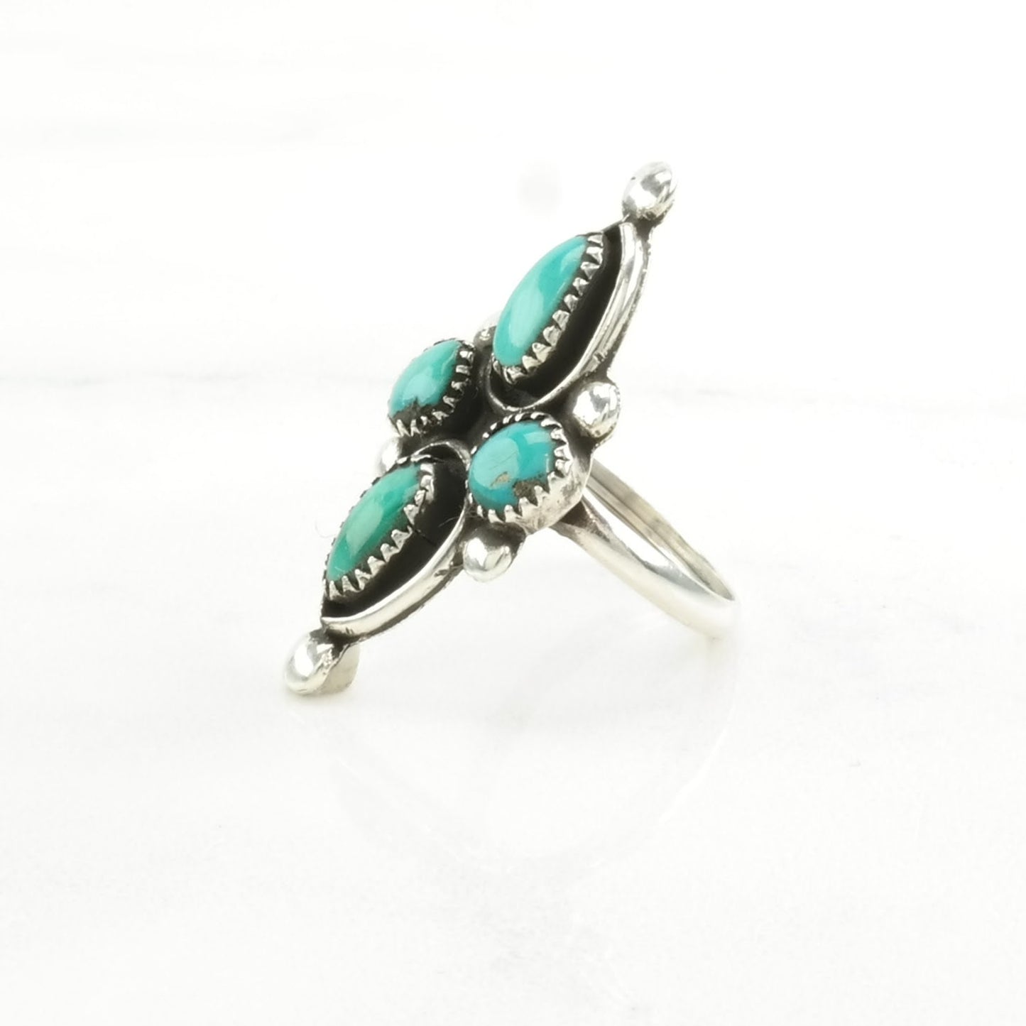 Vintage Zuni Silver Ring Turquoise Cluster Sterling Blue Size 5