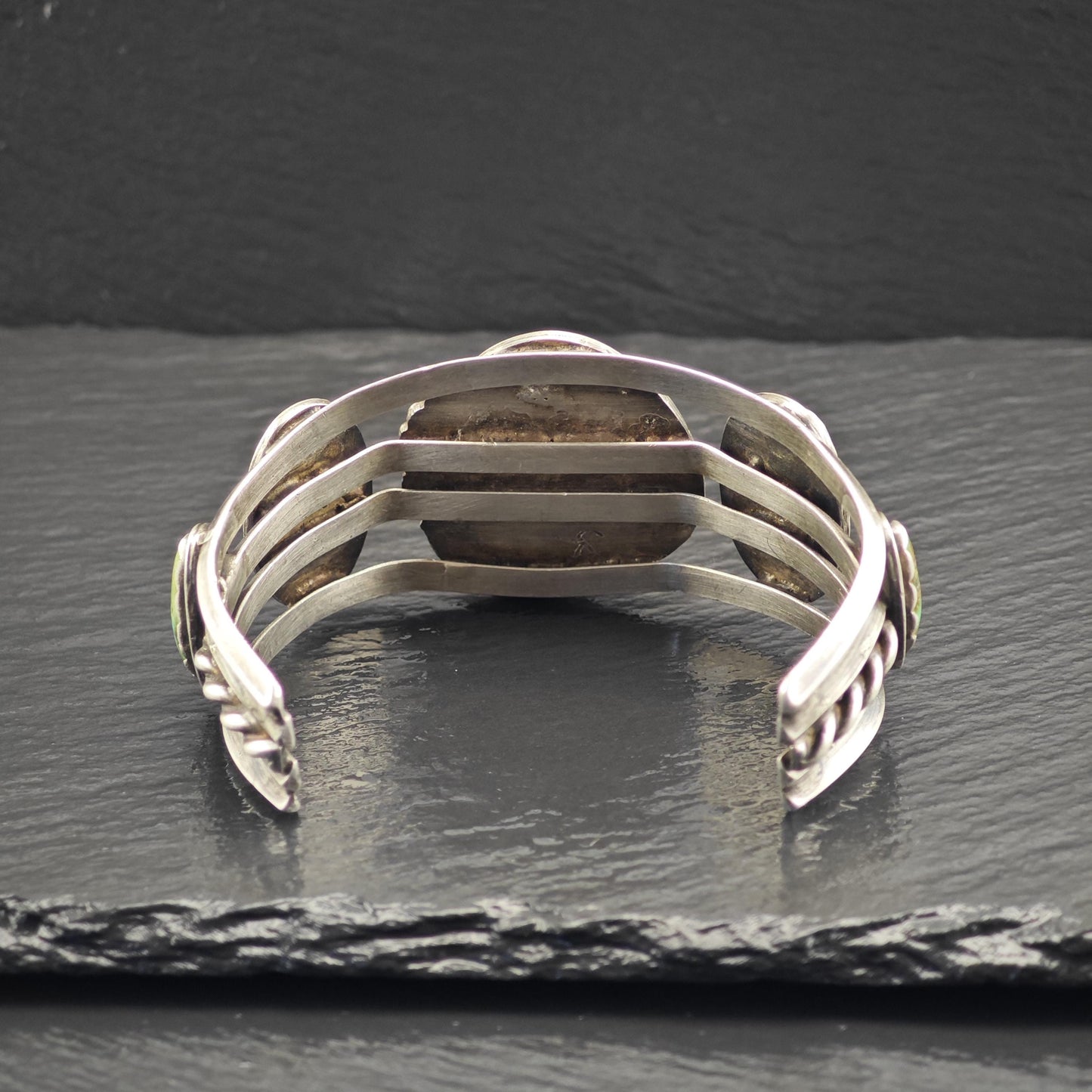 Native American Green Turquoise Cuff Bracelet Sterling Silver