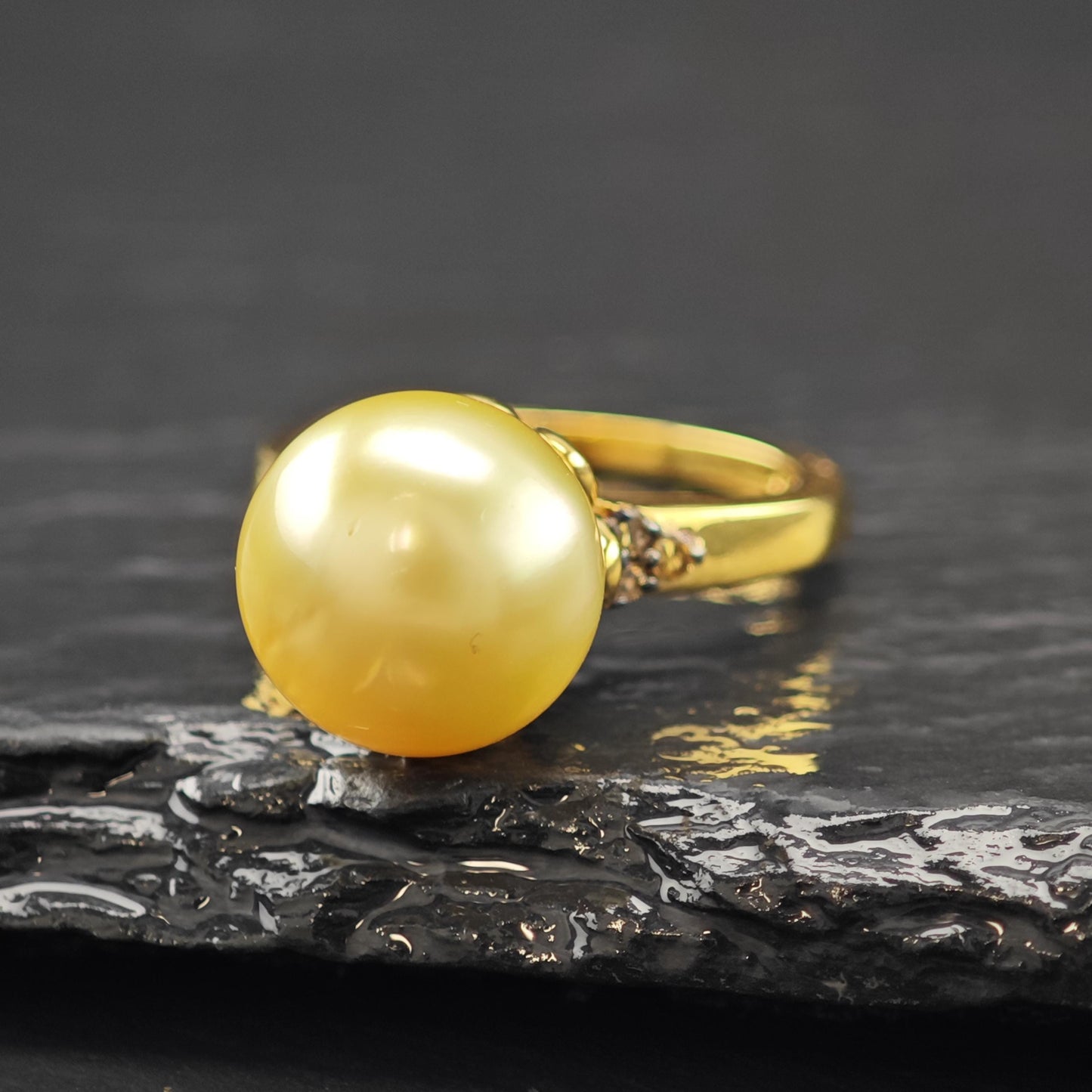 12mm Pearl Diamond 14K Gold Plated Ring Sterling Silver Sz 6