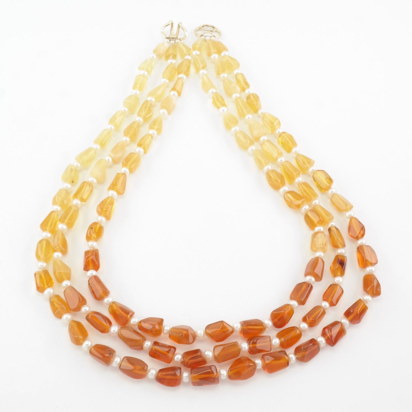 Mexican Fire Opal, Pearl Beaded Necklace 14K Yellow Gold N1781