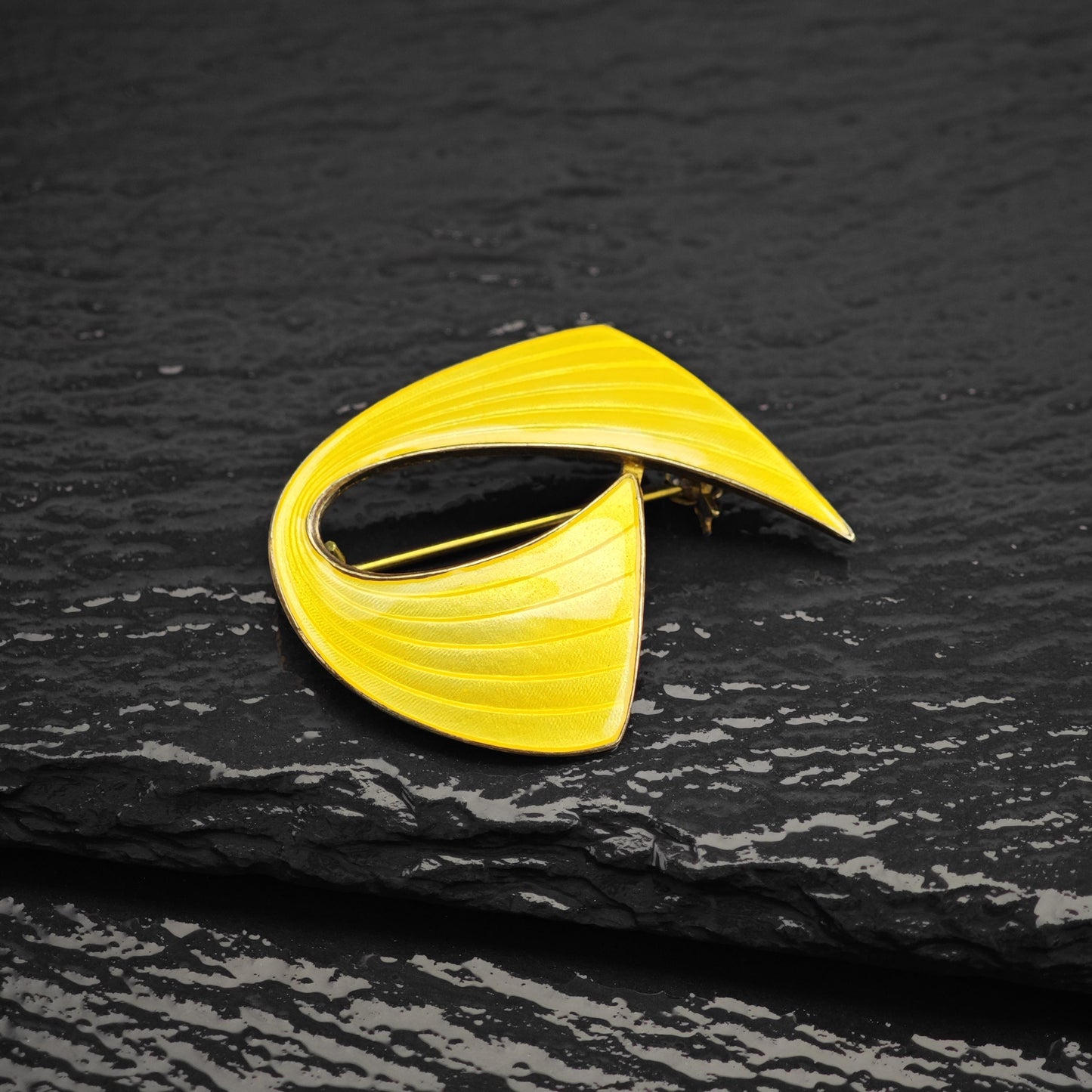 Norway Aksel Holmsen Yellow Enamel Sterling Silver Brooch