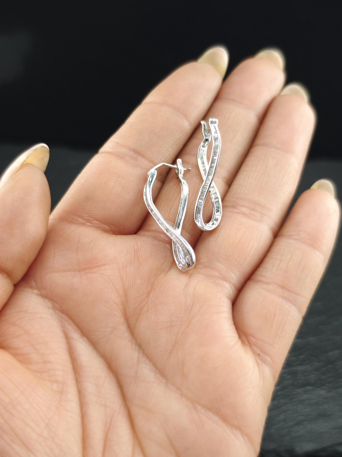 JWBR White Diamonds Abstract Hinged Earrings Sterling Silver