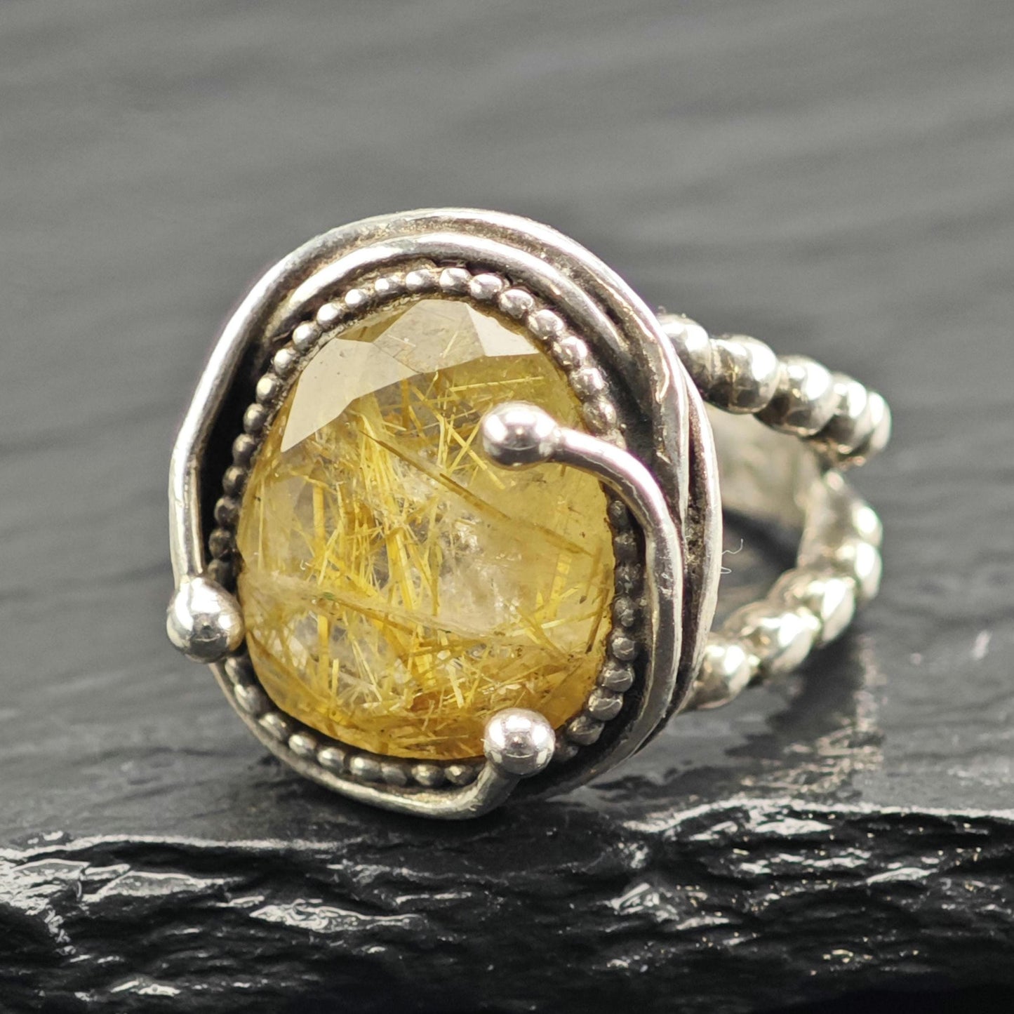 Israel Rutile Quartz Swirl Bezel Sterling Silver Ring Sz 6 R6596