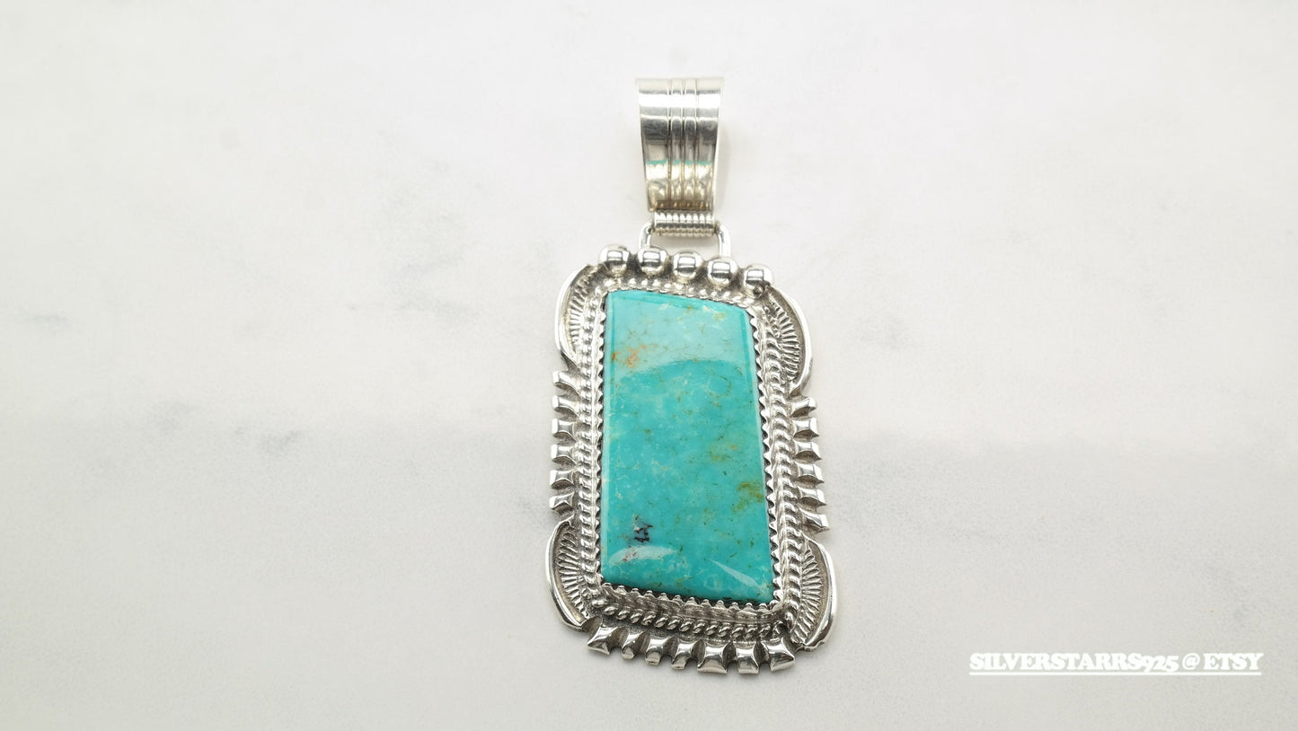 Begay Native American Turquoise Water Web Sterling Silver Pendant