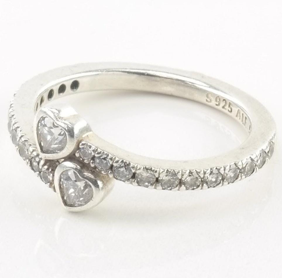 Pandora Sterling Silver Ring CZ White Diamond Heart Sz5 1/4 R3491