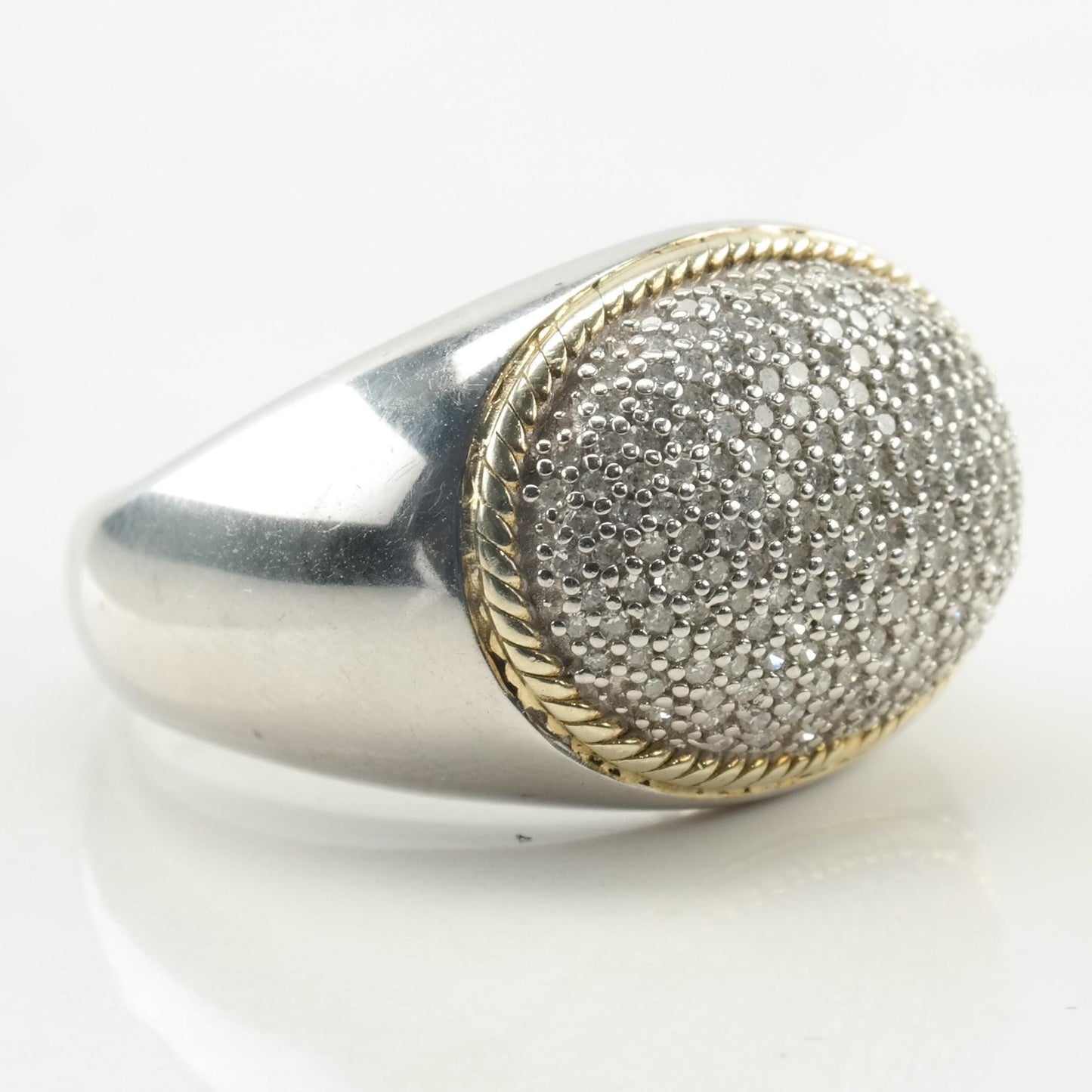 Vintage Sterling Silver Ring Diamond Oval Gold Accent White Size 8 1/4