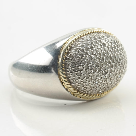 Vintage Sterling Silver Ring Diamond Oval Gold Accent White Size 8 1/4