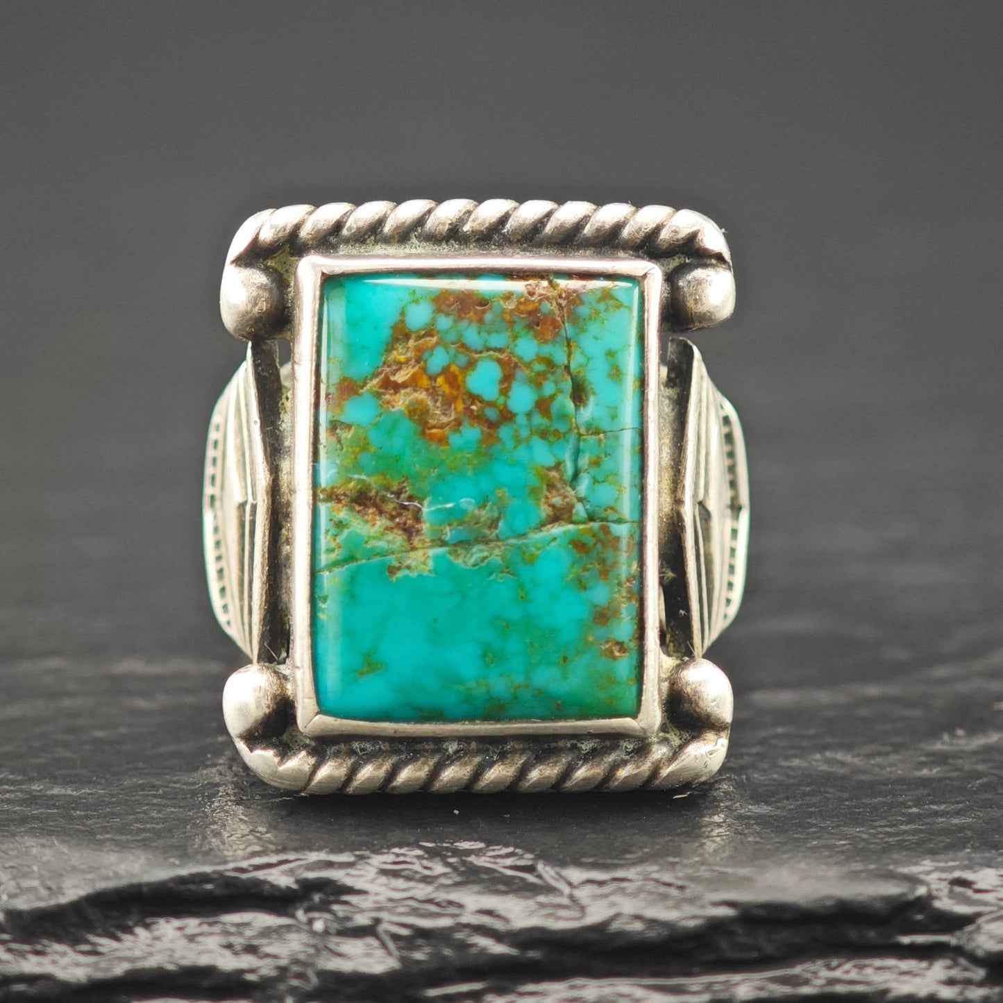 Historic, Native American Green Turquoise Ring Sterling Silver