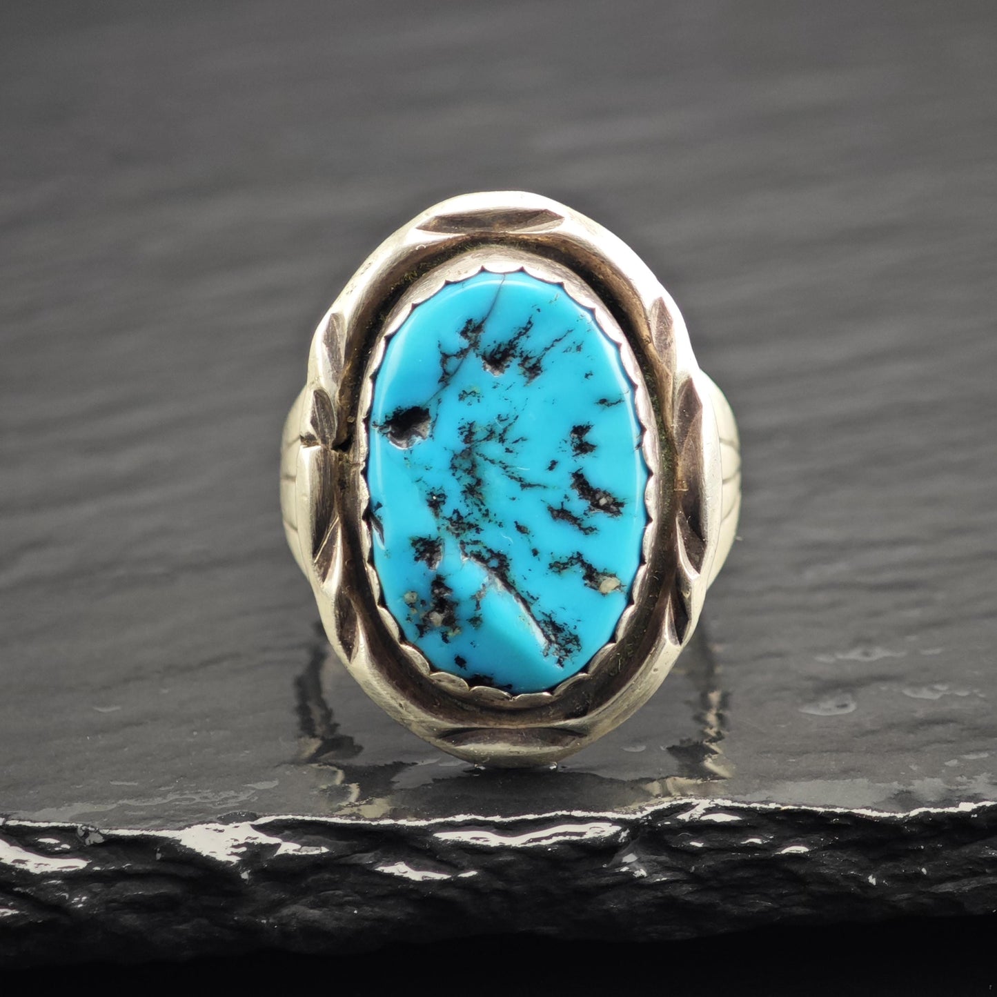 Vintage Native American Oval Turquoise Sterling Silver Ring Sz 11 1/2 R6629